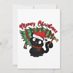 Funny Meowy Cute Cat Merry Christmas Holiday Card