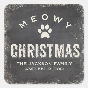 Funny Meowy Merry Christmas Cat Paw Custom Square Sticker