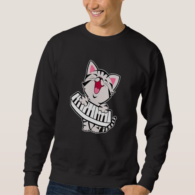 Funny Meowzart Cat Pun Classical Music Piano Keybo Sweatshirt (Front)