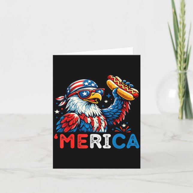 Funny Merica Bald Eagle Hotdog Patriotic July 4th Card (Front)