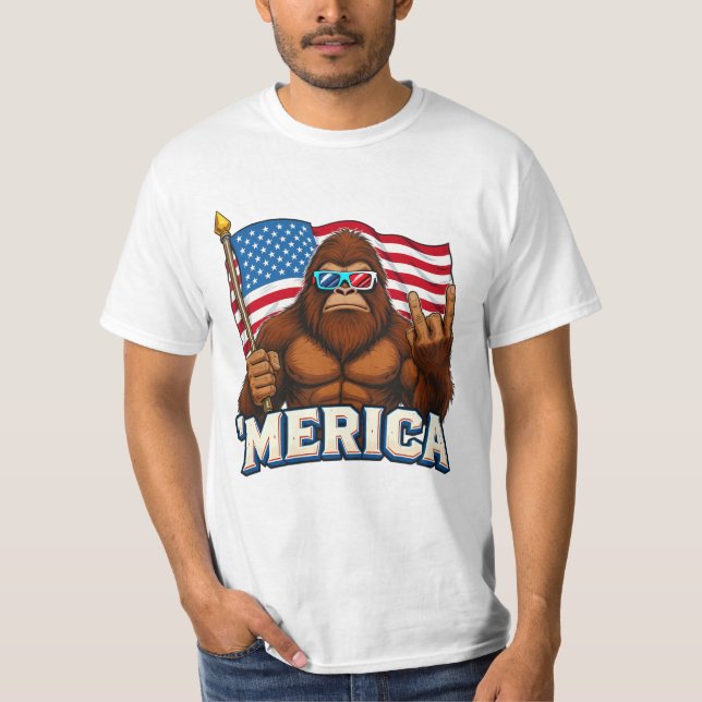 Funny Merica Bigfoot Tee, Patriotic Sasquatch Shir T-Shirt (Front)