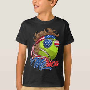 Funny Merica Tennis Ball And Usa Flag Sungles 4th  T-Shirt