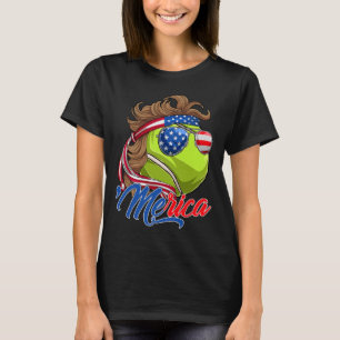 Funny Merica Tennis Ball And Usa Flag Sungles 4th  T-Shirt