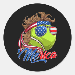 Funny Merica Tennis Ll And Usa Flag Sungles 4th Of Classic Round Sticker