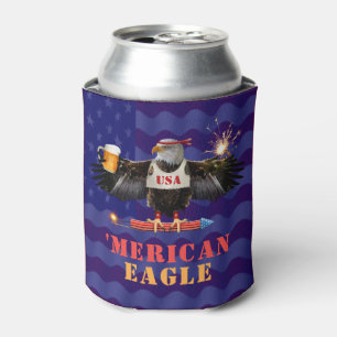 Funny Merican Eagle 4th of July Beer and Fireworks Can Cooler