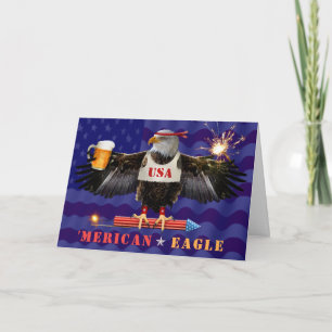 Funny Merican Eagle 4th of July Beer and Fireworks Card