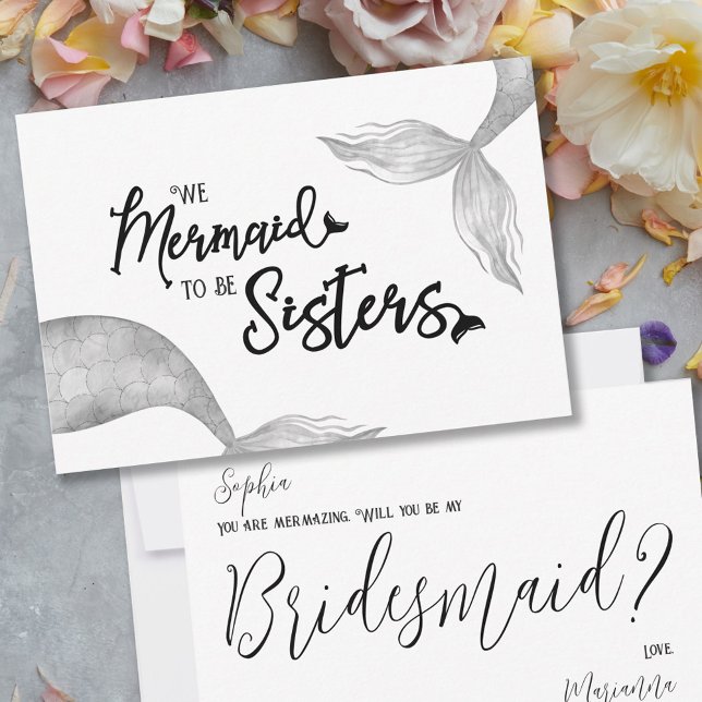 Funny Mermaid Black and White Bridesmaid Proposal (Creator Uploaded)