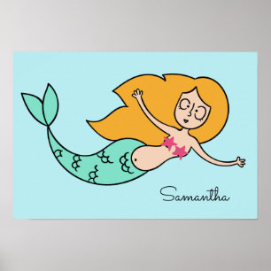 Funny Mermaid custom name & colour poster