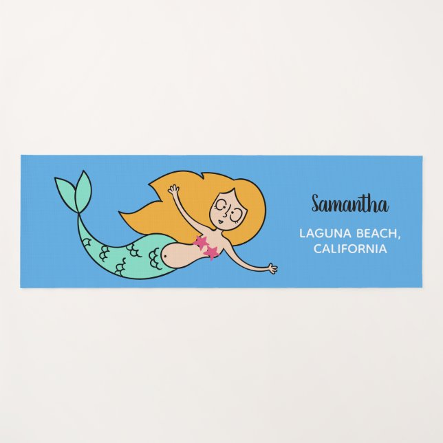 Funny Mermaid custom name, location & colour mat (Front (Horizontal))