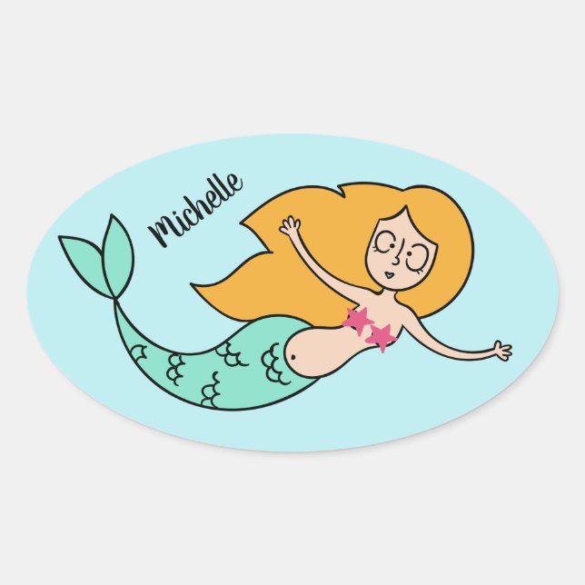 Funny Mermaid custom name stickers (Front)