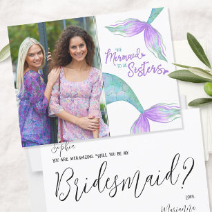 Funny Mermaid Sisters Bridesmaid Photo Proposal Postcard