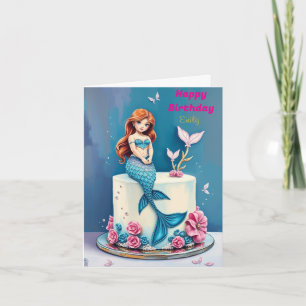 FUNNY MERMAID THEMED KIDS BIRTHDAY CAKE CARD