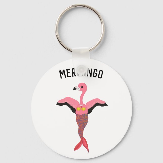 Funny Mermingo Magical Pink Flamingo Mermaid Key Ring (Front)