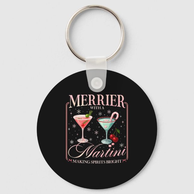 Funny Merrier With A Martini Bachelorette Merry Ch Key Ring (Front)