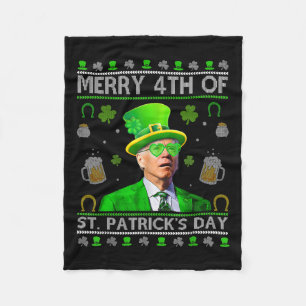 Funny Merry 4th Of St. Patricks Day Joe Biden Hear Fleece Blanket