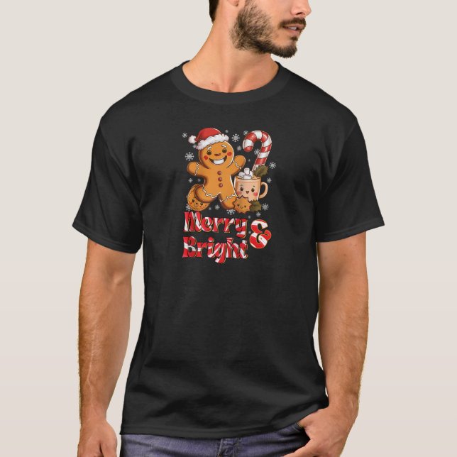 Funny Merry And Bright Christmas Gingerbread Man H T-Shirt (Front)