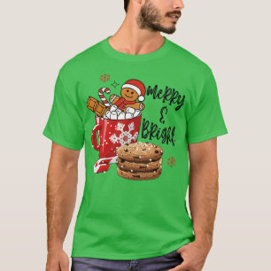 Funny Merry And Bright Christmas Milk And Cookies  T-Shirt