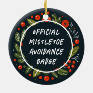 Funny Merry and Bright Mistletoe Badge Ceramic Tree Decoration