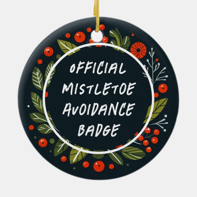 Funny Merry and Bright Mistletoe Badge Ceramic Tree Decoration (Back)