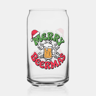 Funny Merry Beermas Christmas drinking party Can Glass