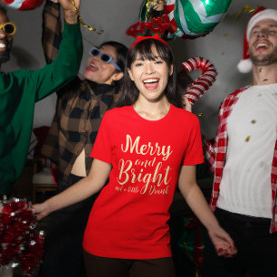 Funny Merry Bright and drunk script modern red  T-Shirt