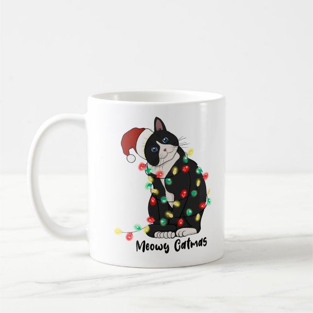 Funny Merry Catmas Cat Coffee Mug (Left)