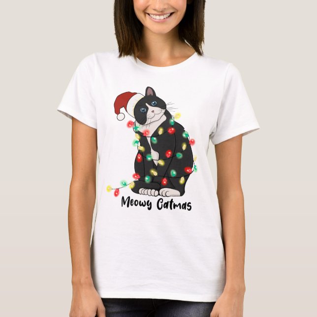 Funny Merry Catmas Cat T-Shirt (Front)