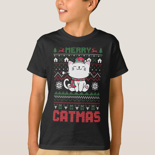 Funny Merry Catmas Ugly Christmas Sweater Cat Sant (Front)