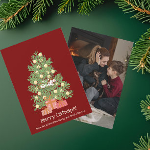 Funny Merry Catnaps! Cat on Chistmas Tree  Holiday Card