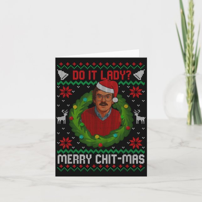 Funny Merry Chit-mas Ugly Christmas Sweater  Card (Front)