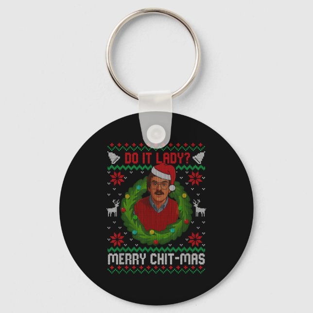 Funny Merry Chit-mas Ugly Christmas Sweater  Key Ring (Front)