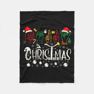 Funny Merry Christmas Asl Tee American Sign Langua Fleece Blanket