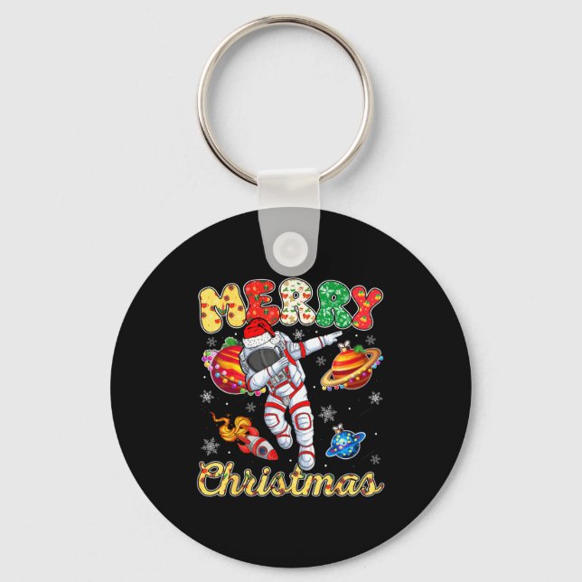 Funny Merry Christmas Astronaut Dabbing Space Snow Key Ring (Front)