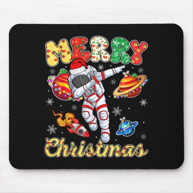 Funny Merry Christmas Astronaut Dabbing Space Snow Mouse Pad (Front)