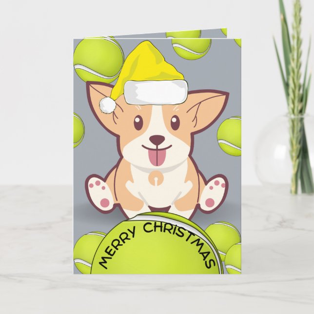 Funny Merry Christmas Card – Dog with Tennis Ball (Front)