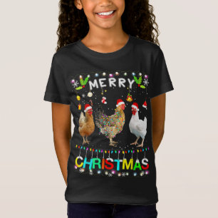 Funny Merry Christmas Chicken Santa Hat Lights Xma T-Shirt