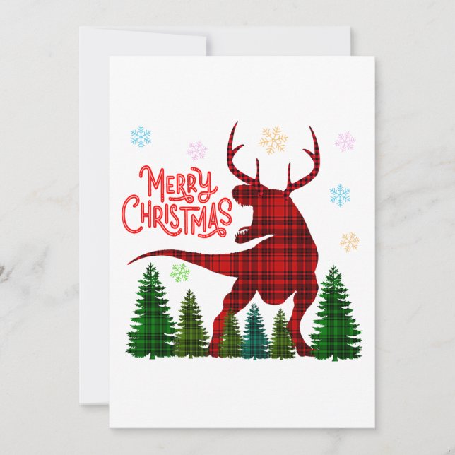 funny merry christmas dinosaur deer check plaid invitation (Front)