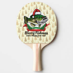 Funny Merry Christmas Fishmas Fishing Santa Fish Ping Pong Paddle