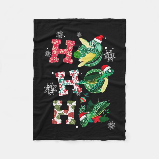Funny Merry Christmas HO HO HO Turtle Santa Fleece Blanket (Front)