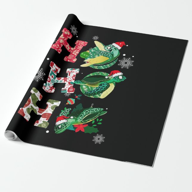 Funny Merry Christmas HO HO HO Turtle Santa Wrapping Paper (Unrolled)