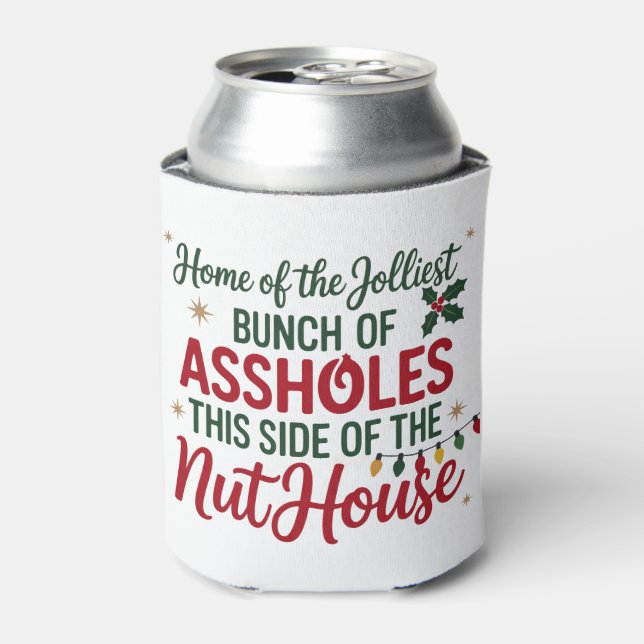 Funny Merry Christmas Home of the Jolliest Xmas Can Cooler (Can Front)