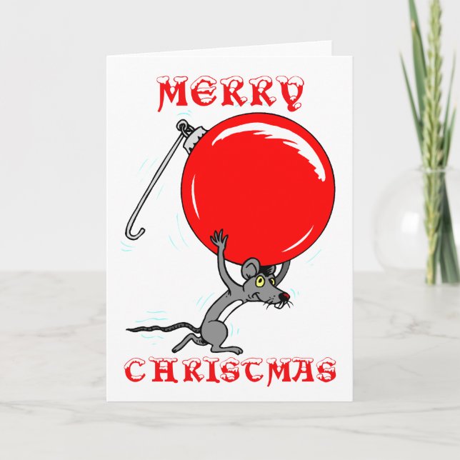 Funny Merry Christmas Mouse Cartoon Holiday Card (Front)
