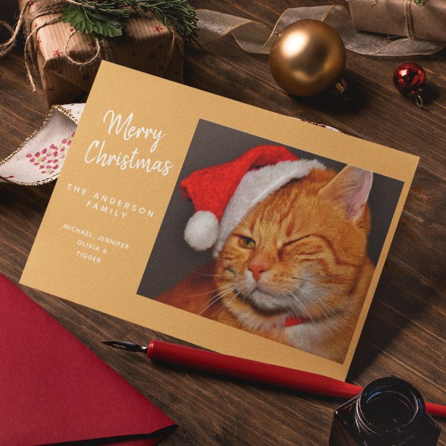 Funny Merry Christmas Orange Cat with Santa Hat Holiday Card (Creator Uploaded)