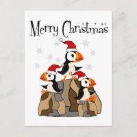 Funny Merry Christmas Puffin Birds and Snow