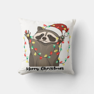 Funny Merry Christmas Raccoon Cushion