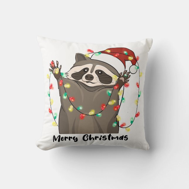 Funny Merry Christmas Racoon Cushion (Front)