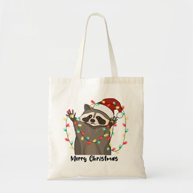 Funny Merry Christmas Racoon Tote Bag (Front)