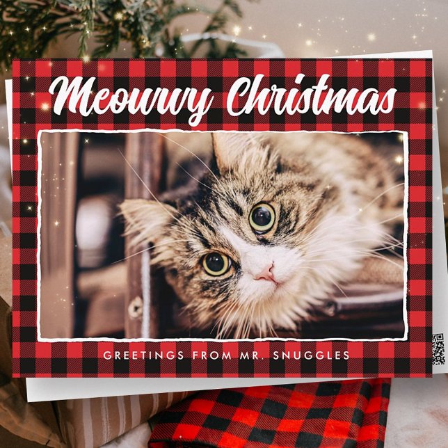 Funny Merry Christmas Red Black Plaid Photo Holiday Postcard (Creator Uploaded)