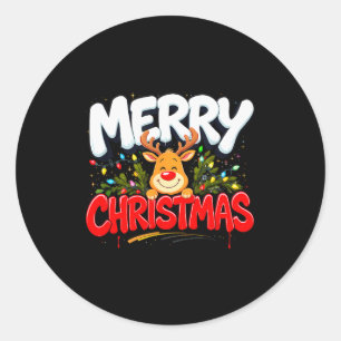 Funny Merry Christmas Reindeer Xmas Family Men &am Classic Round Sticker