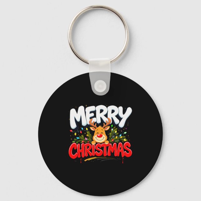 Funny Merry Christmas Reindeer Xmas Family Men &am Key Ring (Front)